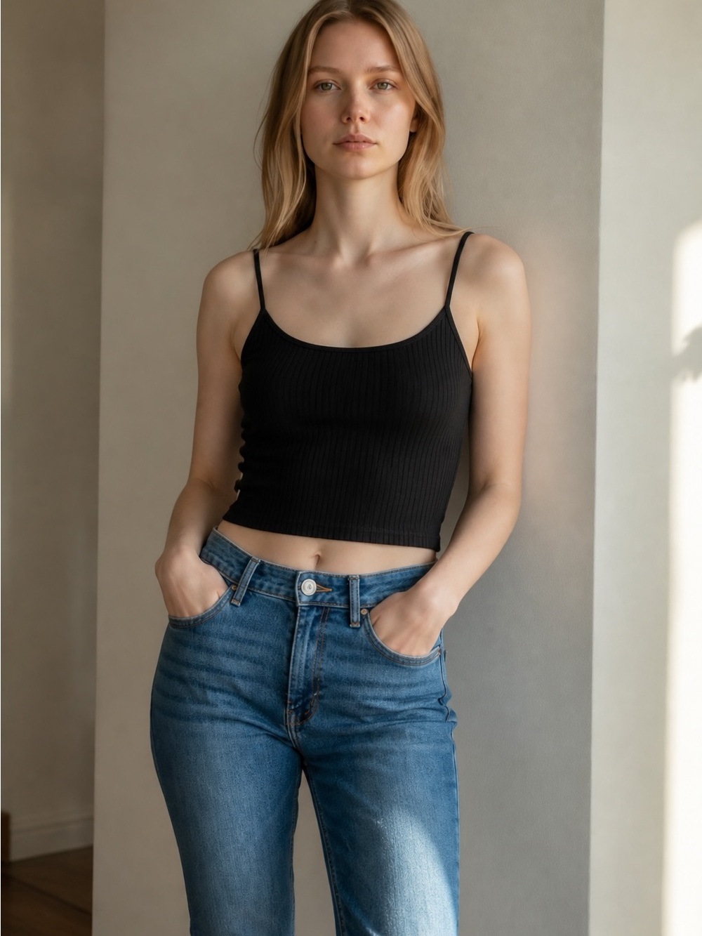 Old Navy Black Ribbed Cropped Cami with Thin Straps